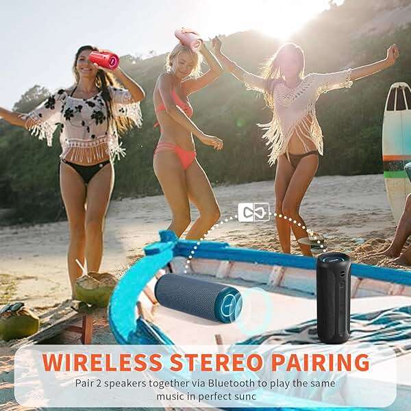 Wireless Portable Speaker,IPX7 Waterproof Bluetooth Speaker, 25W Loud Stereo Sound, Bassboom Technology, TWS Pairing, Built-in Mic, 16H Playtime with Lights for Home Outdoor - Black | 25W Stereo Sound, Bassboom Technology, TWS Pairing, Built-in Mic, 16H Playtime with Lights for Home Outdoor - Black - Image 6