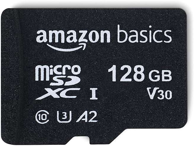 Amazon Basics microSDXC Memory Card with Full Size Adapter, A2, U3, Read Speed up to 100 MB/s, 128GB, Black - Image 1