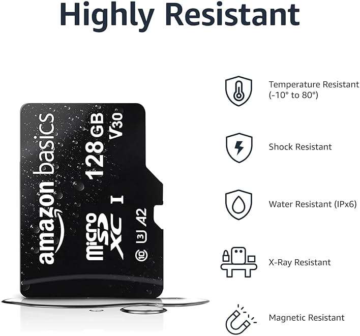 Amazon Basics microSDXC Memory Card with Full Size Adapter, A2, U3, Read Speed up to 100 MB/s, 128GB, Black - Image 4