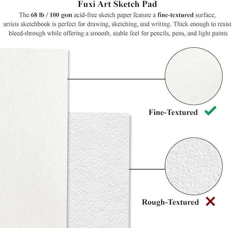 Fuxi 9" x 12" Sketch Book, Top Spiral Bound Sketch Pad, 100 Sheets 68lb/100gsm Acid-Free Drawing Paper, Art Sketchbook for Drawing Pad for Kids Artists & Beginners Professional Art Supplies for Adults - Image 5