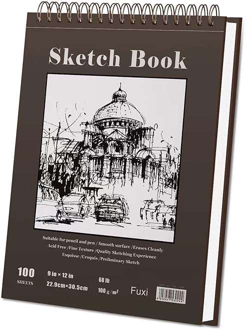 Fuxi 9" x 12" Sketch Book, Top Spiral Bound Sketch Pad, 100 Sheets 68lb/100gsm Acid-Free Drawing Paper, Art Sketchbook for Drawing Pad for Kids Artists & Beginners Professional Art Supplies for Adults - Image 9