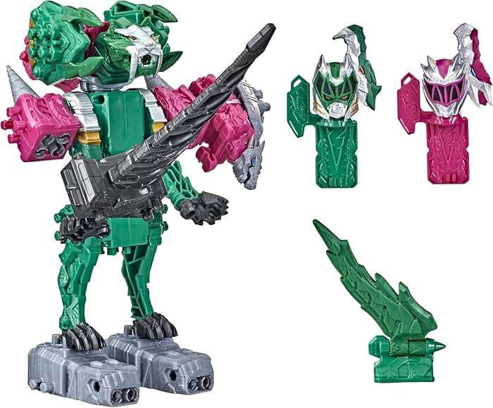 Power Rangers Dino Fury Pink Ankylo Hammer and Green Tiger Claw Zord Toys for Kids Ages 4 and Up Zord Link Mix-and-Match Custom Build System - Image 1