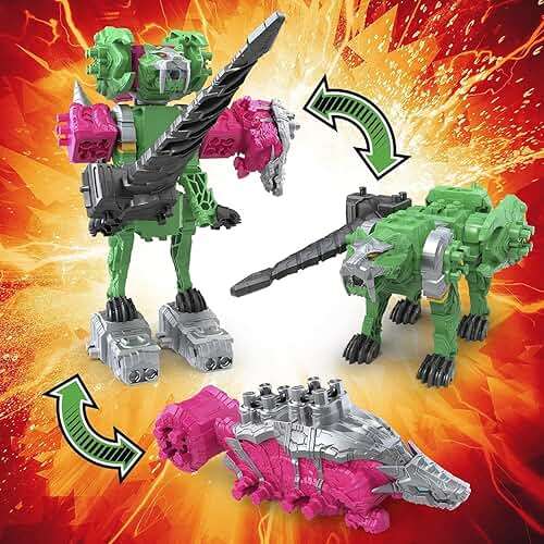 Power Rangers Dino Fury Pink Ankylo Hammer and Green Tiger Claw Zord Toys for Kids Ages 4 and Up Zord Link Mix-and-Match Custom Build System - Image 5