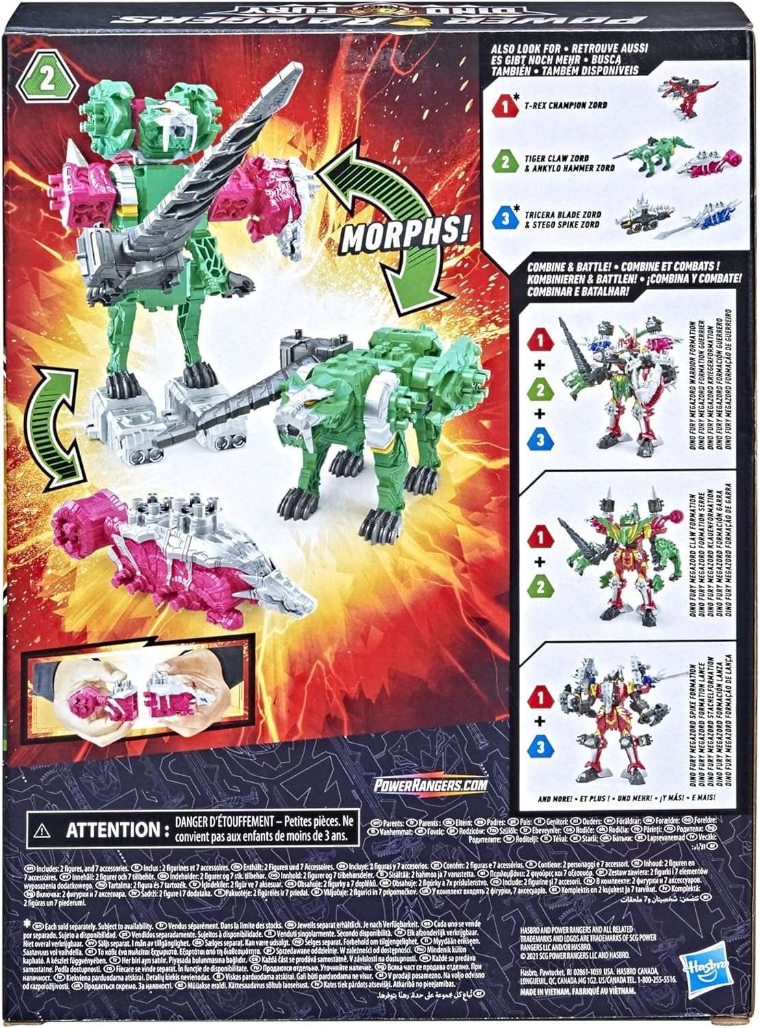 Power Rangers Dino Fury Pink Ankylo Hammer and Green Tiger Claw Zord Toys for Kids Ages 4 and Up Zord Link Mix-and-Match Custom Build System - Image 8