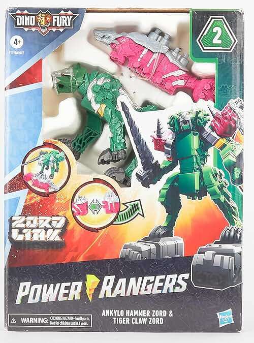 Power Rangers Dino Fury Pink Ankylo Hammer and Green Tiger Claw Zord Toys for Kids Ages 4 and Up Zord Link Mix-and-Match Custom Build System - Image 10
