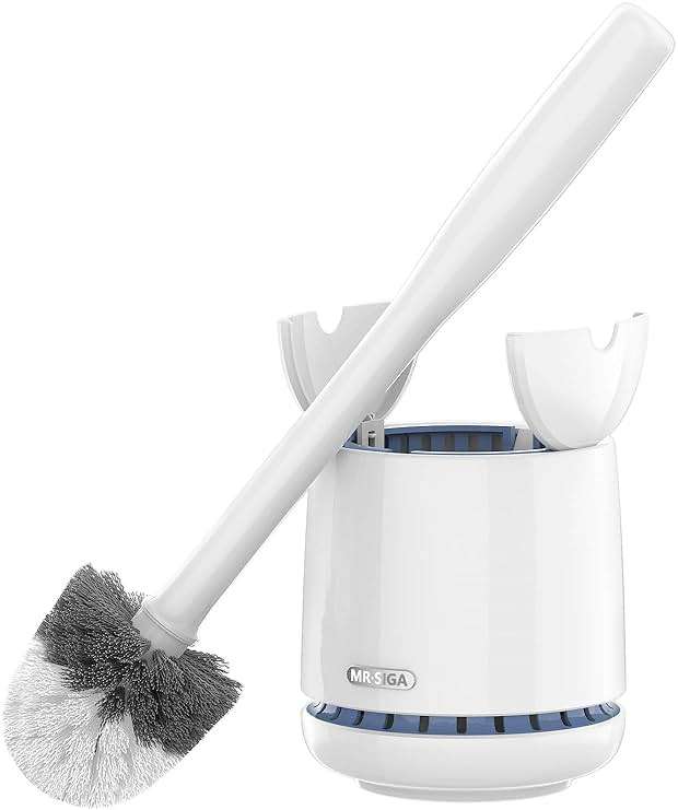 MR.SIGA Toilet Bowl Brush and Holder, Premium Quality, with Solid Handle and Durable Bristles for Bathroom Cleaning, White, 1 Pack - Image 1