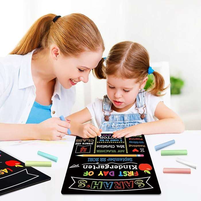First & Last Day of School Signs with 6 Writing Pens, 10 x 12 Inch Double Sided Back to School Board for Kids/Girls/Boys, Reusable Wooden 1st Day of Preschool/Kindergarten Photo Props - Image 2