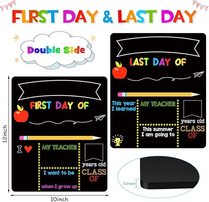 First & Last Day of School Signs with 6 Writing Pens, 10 x 12 Inch Double Sided Back to School Board for Kids/Girls/Boys, Reusable Wooden 1st Day of Preschool/Kindergarten Photo Props - Image 3