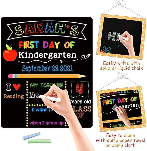 First & Last Day of School Signs with 6 Writing Pens, 10 x 12 Inch Double Sided Back to School Board for Kids/Girls/Boys, Reusable Wooden 1st Day of Preschool/Kindergarten Photo Props - Image 4