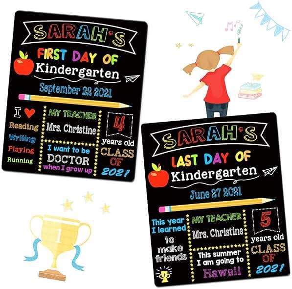 First & Last Day of School Signs with 6 Writing Pens, 10 x 12 Inch Double Sided Back to School Board for Kids/Girls/Boys, Reusable Wooden 1st Day of Preschool/Kindergarten Photo Props - Image 5