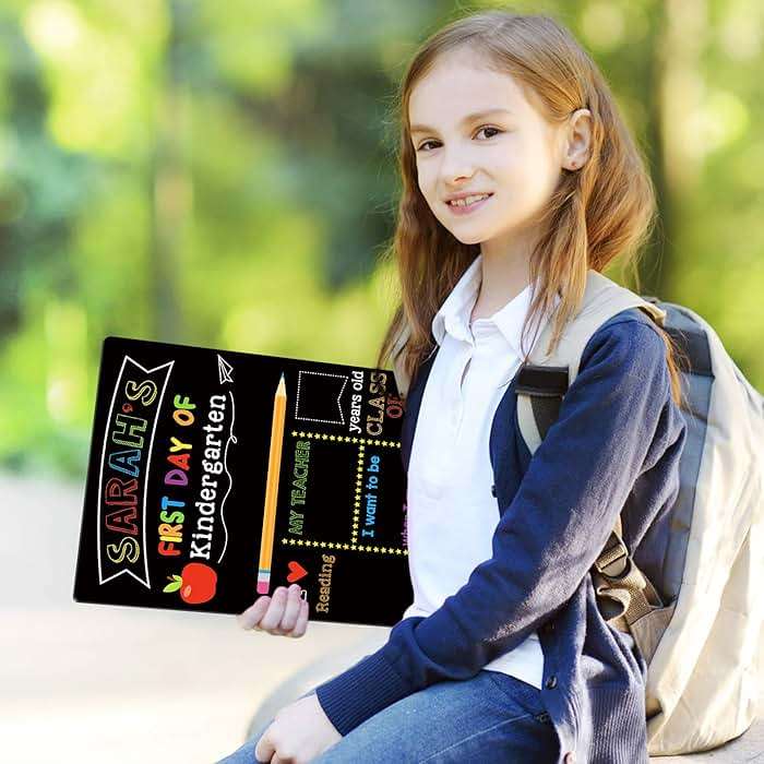 First & Last Day of School Signs with 6 Writing Pens, 10 x 12 Inch Double Sided Back to School Board for Kids/Girls/Boys, Reusable Wooden 1st Day of Preschool/Kindergarten Photo Props - Image 6