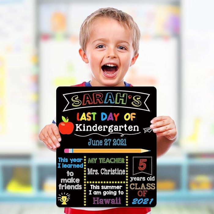 First & Last Day of School Signs with 6 Writing Pens, 10 x 12 Inch Double Sided Back to School Board for Kids/Girls/Boys, Reusable Wooden 1st Day of Preschool/Kindergarten Photo Props - Image 7