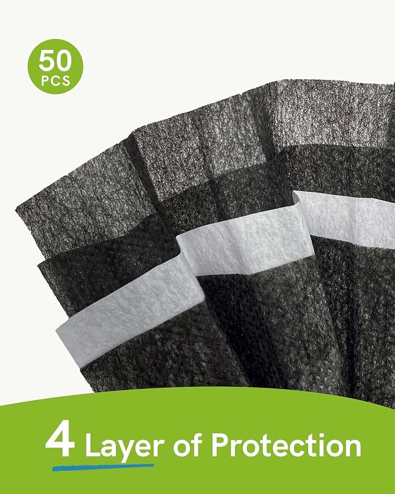 FriCARE Made in USA Disposable Face Masks, 4-Ply ASTM Level 3 Medical Grade, Breathable & Comfortable for Adult Daily Work/Sun Protection, 50 Pack Black - Image 4
