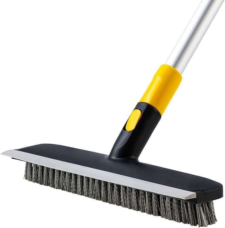 Yocada Floor Scrub Brush Telescopic Handle 2 in 1 Scrape Brush Stiff Bristle Shower Scrubber for Cleaning Patio Bathroom Garage Kitchen Wall Deck Tub Tile 55.9 inch Tall - Image 1