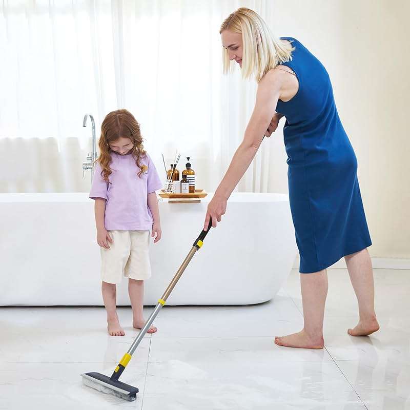 Yocada Floor Scrub Brush Telescopic Handle 2 in 1 Scrape Brush Stiff Bristle Shower Scrubber for Cleaning Patio Bathroom Garage Kitchen Wall Deck Tub Tile 55.9 inch Tall - Image 2