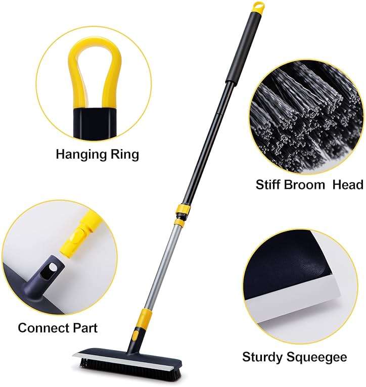 Yocada Floor Scrub Brush Telescopic Handle 2 in 1 Scrape Brush Stiff Bristle Shower Scrubber for Cleaning Patio Bathroom Garage Kitchen Wall Deck Tub Tile 55.9 inch Tall - Image 4