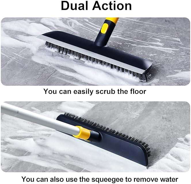 Yocada Floor Scrub Brush Telescopic Handle 2 in 1 Scrape Brush Stiff Bristle Shower Scrubber for Cleaning Patio Bathroom Garage Kitchen Wall Deck Tub Tile 55.9 inch Tall - Image 5
