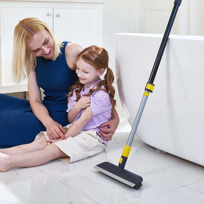 Yocada Floor Scrub Brush Telescopic Handle 2 in 1 Scrape Brush Stiff Bristle Shower Scrubber for Cleaning Patio Bathroom Garage Kitchen Wall Deck Tub Tile 55.9 inch Tall - Image 9