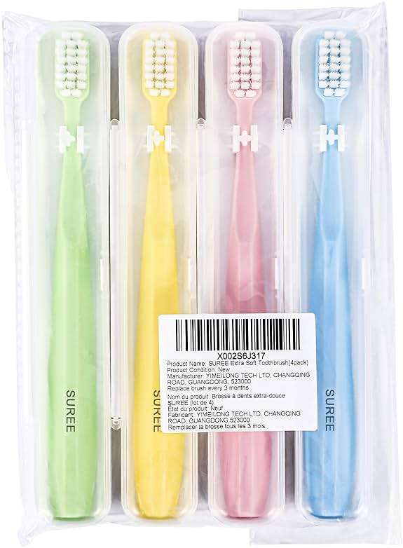 SUREE Extra Soft Toothbrush for Sensitive Teeth, Upgraded 10000 Ultra Soft Bristles for Adults & Elders, Manual Travel Toothbrush with Individual Portable Case (4 Pack) - Image 8