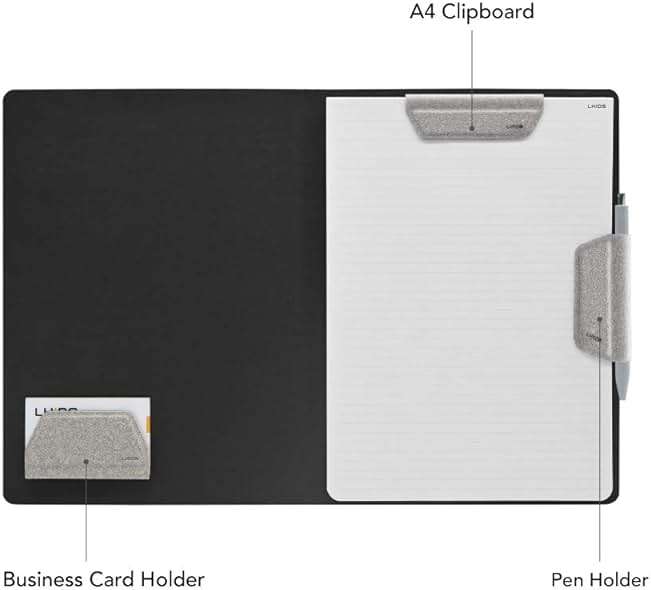 LHiDS Magnetic Business Portfolio Lite Resume Padfolio Organizer with Clipboard, Paper Clip, Writing Pad, Pen/Card Holder, Magnetic Closure for Work, School and More (Grey, A4/Letter) - Image 3