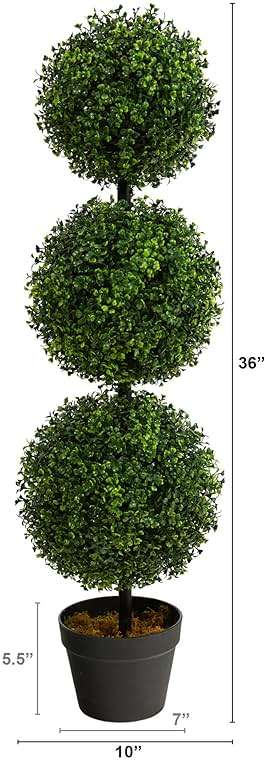 Nearly Natural 36in Artificial Triple Ball Boxwood Topiary Tree - Indoor Outdoor Realistic Faux Greenery for Home Patio Office Decor, Low Maintenance - Image 3