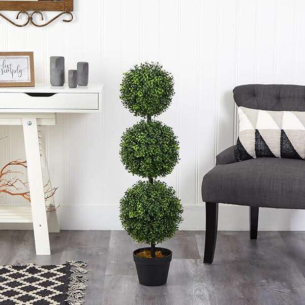 Nearly Natural 36in Artificial Triple Ball Boxwood Topiary Tree - Indoor Outdoor Realistic Faux Greenery for Home Patio Office Decor, Low Maintenance - Image 8