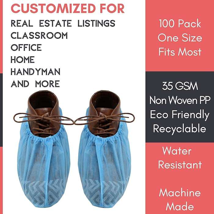 RE GOODS Shoe Covers | X Large - Extra Thick - Non Slip Soles | 100 Pack | Blue Disposable Boot and Shoe Booties | Water Resistant | 35 GSM Non Woven | Indoor or Outdoor Use - Image 3