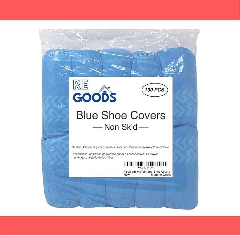 RE GOODS Shoe Covers | X Large - Extra Thick - Non Slip Soles | 100 Pack | Blue Disposable Boot and Shoe Booties | Water Resistant | 35 GSM Non Woven | Indoor or Outdoor Use - Image 7