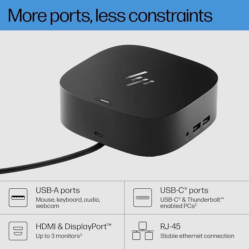 HP USB-C Dock G5-11-in-1 Adapter for Both USB-C and Thunderbolt-Enabled Laptops, PCs, & Notebooks - for Charging, Networking, or Data Transfers - Great for Secure & Remote Management,Black - Image 2