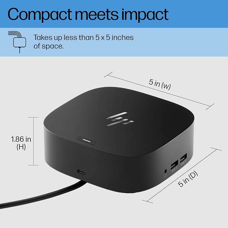 HP USB-C Dock G5-11-in-1 Adapter for Both USB-C and Thunderbolt-Enabled Laptops, PCs, & Notebooks - for Charging, Networking, or Data Transfers - Great for Secure & Remote Management,Black - Image 3