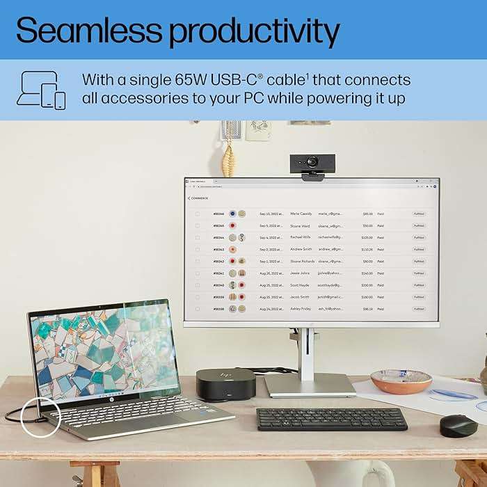 HP USB-C Dock G5-11-in-1 Adapter for Both USB-C and Thunderbolt-Enabled Laptops, PCs, & Notebooks - for Charging, Networking, or Data Transfers - Great for Secure & Remote Management,Black - Image 5