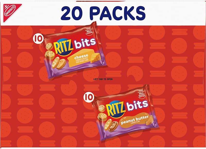 RITZ Bits Peanut Butter and RITZ Bits Cheese Sandwich Crackers Variety Pack, Lunch Snacks for Kids and Adults, 20 Snack Packs - Image 16