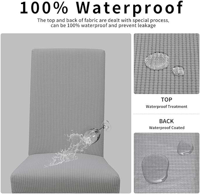 Easy-Going 100% Waterproof Dining Room Chair Cover Set of 6, Stretch Jacquard Parson Chair Slipcover Removable Washable Chair Protector for Home, Restaurant, Banquet (Large, Light Gray) - Image 4