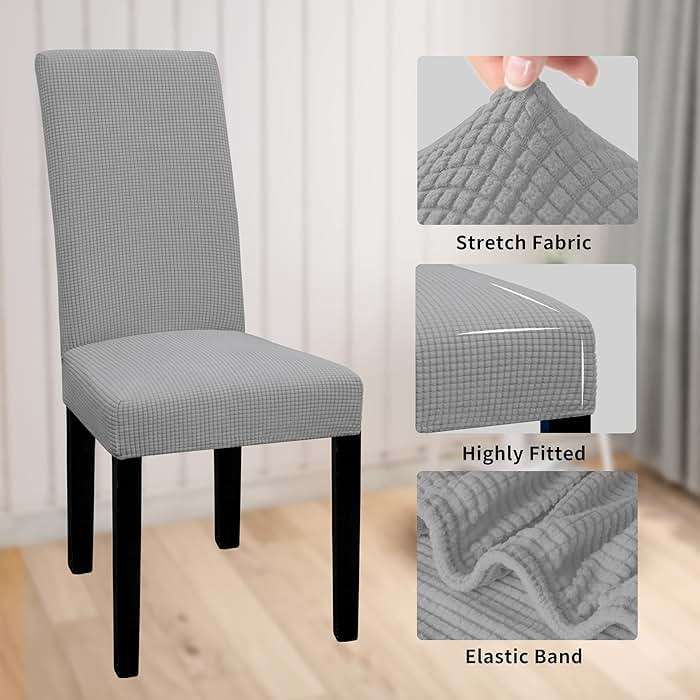 Easy-Going 100% Waterproof Dining Room Chair Cover Set of 6, Stretch Jacquard Parson Chair Slipcover Removable Washable Chair Protector for Home, Restaurant, Banquet (Large, Light Gray) - Image 5