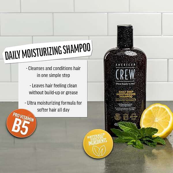 American Crew Shampoo for Men, Daily Deep Moisturizer, Naturally Derived, Vegan Formula, Citrus Mint Fragrance, 33.8 Fl Oz - Image 2