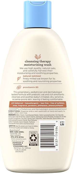 Aveeno Baby Cleansing Therapy Moisturizing Baby Body Wash with Natural Oatmeal & ProVitamin B5, Gentle Tear-Free Baby Bath Wash for Sensitive & Eczema-Prone Skin, Hypoallergenic, 8 oz - Image 7