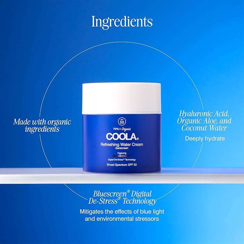 COOLA Organic Refreshing Water Cream Face Moisturizer with SPF 50, Dermatologist Tested Face Sunscreen with Plant-Derived BlueScreen Digital De-Stress Technology, 1.5 Fl Oz - Image 5