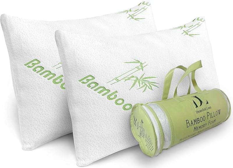 Memory Foam Bamboo Pillows King Size Set of 2 [Adjustable] for Sleeping - Cool & Breathable Cover with Zipper Rayon Derived from Bamboo Pilllowcase - Relieves Neck Pain - Back/Stomach/Side Sleeper - Image 1