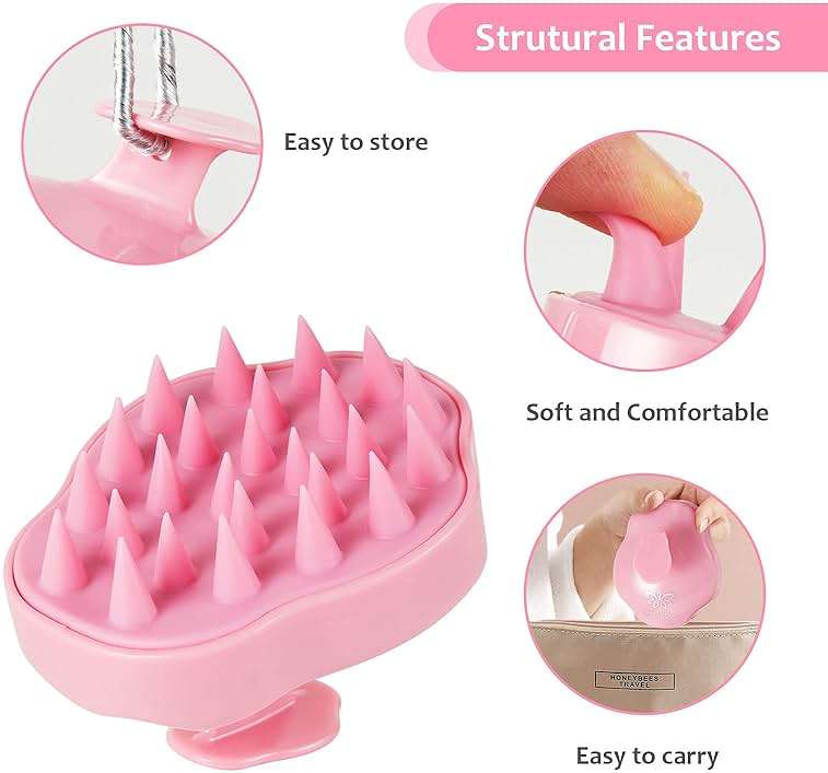 URTHEONE Soft Silicone Hair Scalp Massager Shampoo Brush for Wet Dry Oily Curly Straight Thick Thin Rough Long Short Natural Men Women Kids Pets Hair Care Tools（Pink - Image 2