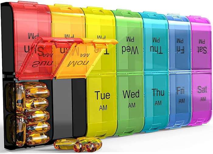 Extra Large Pill Organizer 2 Times a Day, Weekly XL AM PM Pill Case, 7 Day Pill Box Twice a Day, Oversized Daily Medicine Organizer for Vitamins, Big Pill Container, Medication Dispenser (Rainbow) - Image 1