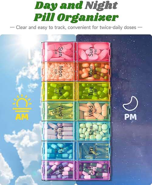 Extra Large Pill Organizer 2 Times a Day, Weekly XL AM PM Pill Case, 7 Day Pill Box Twice a Day, Oversized Daily Medicine Organizer for Vitamins, Big Pill Container, Medication Dispenser (Rainbow) - Image 5