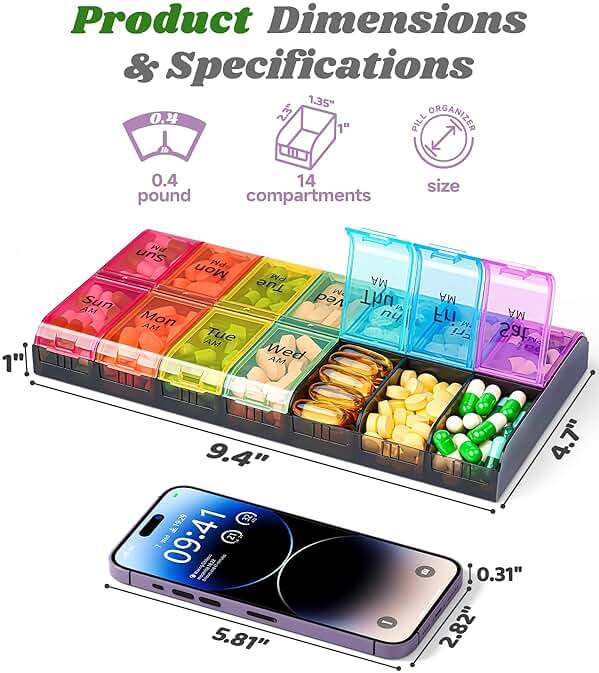 Extra Large Pill Organizer 2 Times a Day, Weekly XL AM PM Pill Case, 7 Day Pill Box Twice a Day, Oversized Daily Medicine Organizer for Vitamins, Big Pill Container, Medication Dispenser (Rainbow) - Image 8