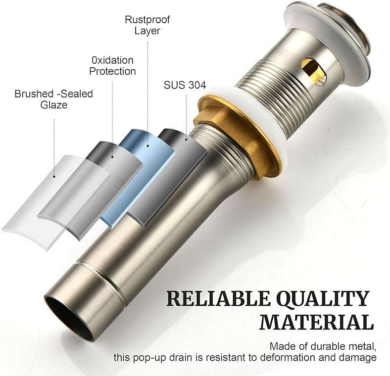 Pop up Sink Drain Stopper for Bathroom Vessel Vanity Sink Art Basin Brushed Nickel, Small Cap with Overflow, Metal Pop up Drain Strainer with Detachable Basket Stopper - Image 4