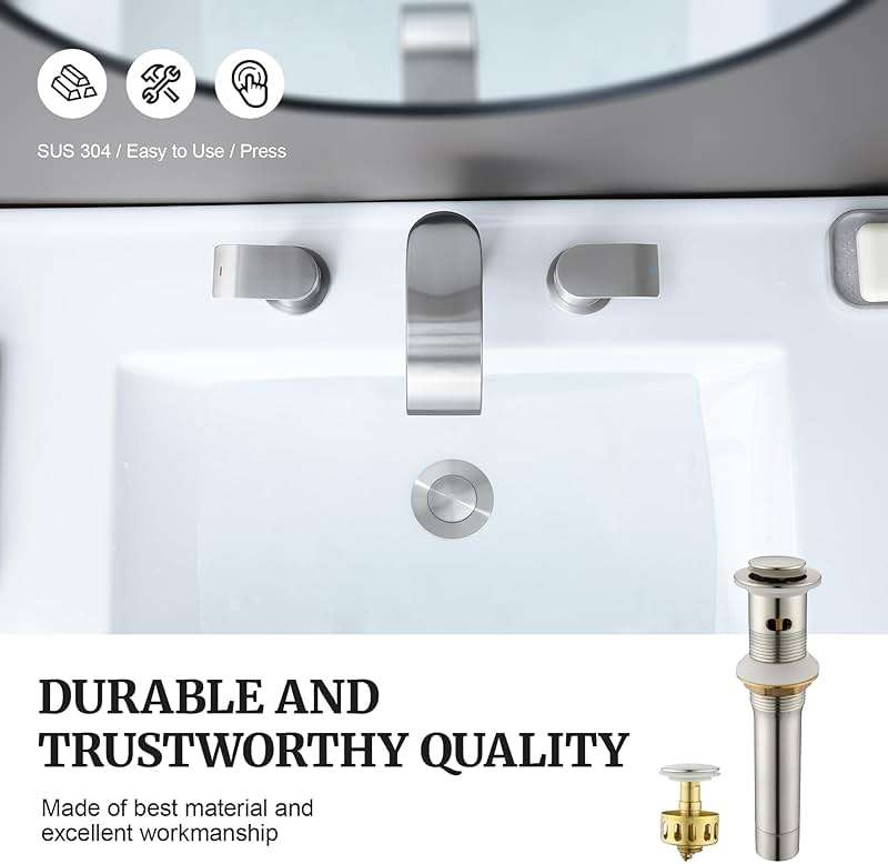 Pop up Sink Drain Stopper for Bathroom Vessel Vanity Sink Art Basin Brushed Nickel, Small Cap with Overflow, Metal Pop up Drain Strainer with Detachable Basket Stopper - Image 8