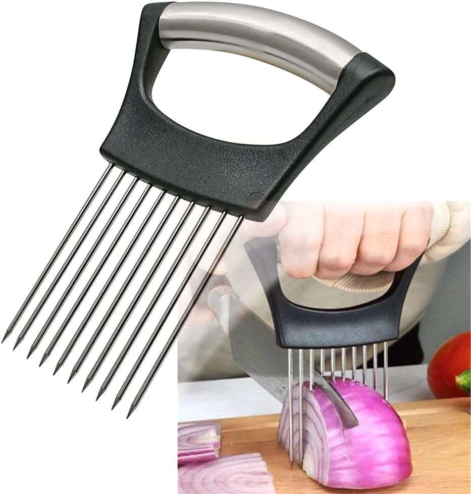 Stainless Steel Onion Holder for Slicing,Onion Slicer Holder,Onion Cutter for Slicing of Onions,Tomatoes,Avocados,Eggs and Other Vegetables,KItchen Utensils - Image 1