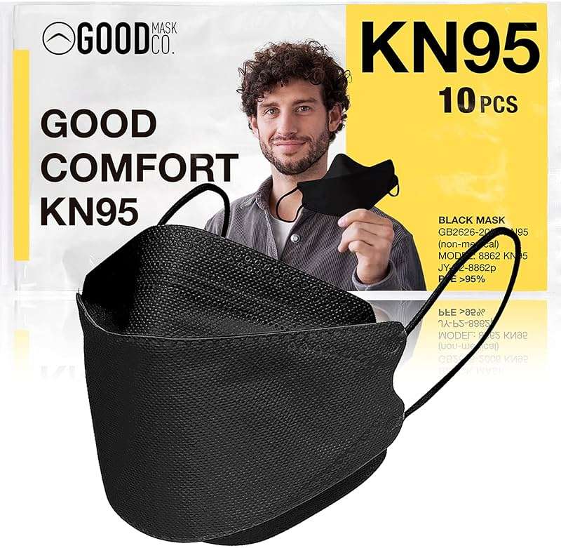 Good Mask Co. Good Comfort KN95 Face Mask, Disposable KN95 Face Mask, Folding, Filter Efficiency 95%, Comfortable Face Masks, Bulk Face Masks (10 Pack of Masks, Black) - Image 1