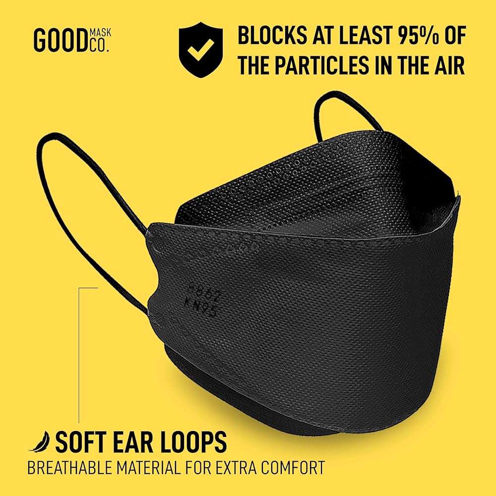 Good Mask Co. Good Comfort KN95 Face Mask, Disposable KN95 Face Mask, Folding, Filter Efficiency 95%, Comfortable Face Masks, Bulk Face Masks (10 Pack of Masks, Black) - Image 4
