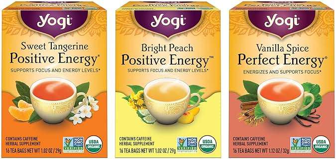 Yogi Energy Variety (3 Pack) Organic Sampler & Tea Gift Set – Contains Caffeine – 48 Tea Bags - Image 1