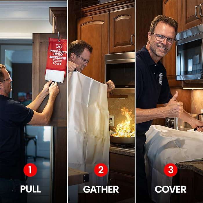 Prepared Hero Emergency Fire Blanket - 2 Pack - Fire Suppression for Kitchen, 39” x 39” Fiberglass Fire Blanket for Home - Image 5