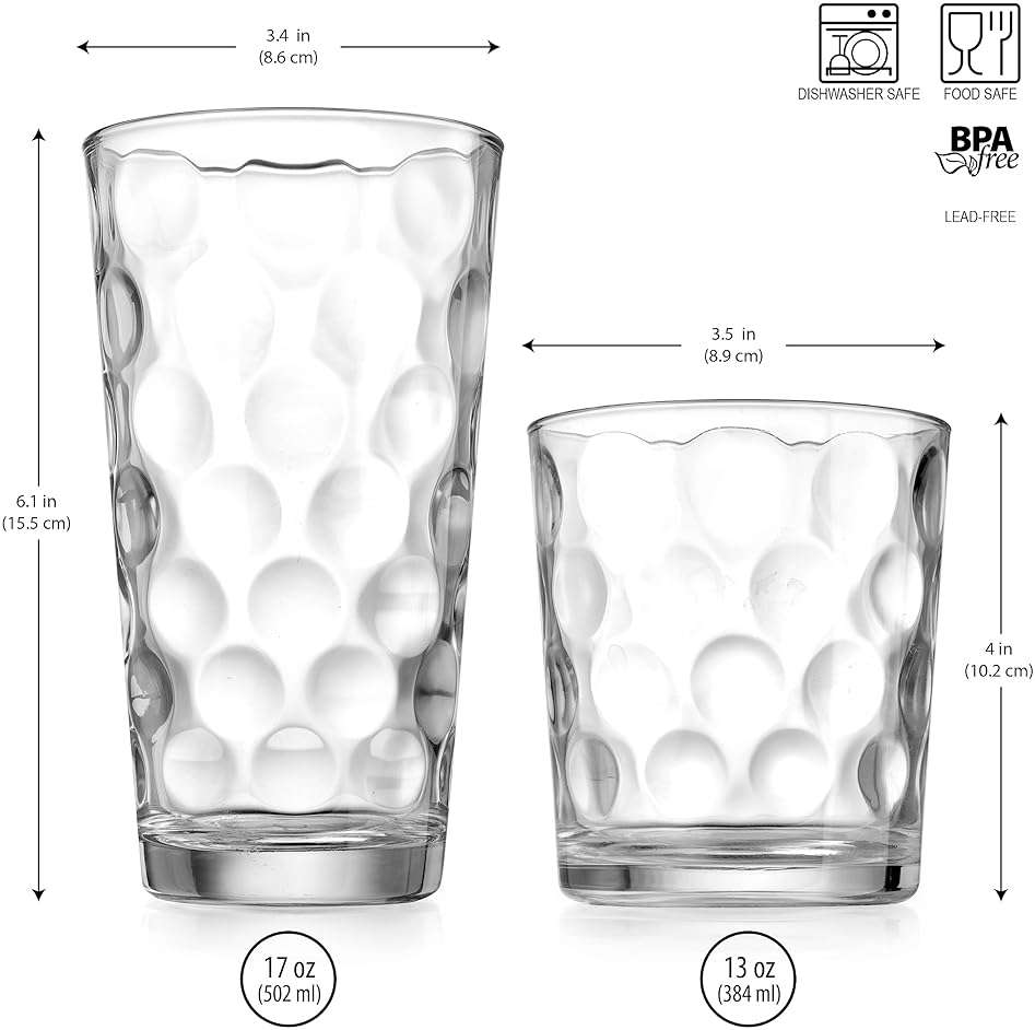 Home Essentials & Beyond Glassware Drinking Glasses Set Of 8 4 Highball (17 oz.) Kitchen Glasses | 4 (13 oz.) Rocks Glass Cups for Water, Juice and Cocktails. - Image 3